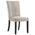 Mira 25 Inch Dining Chairs, Set Of 2, Parson Style, Flared Back, Beige Beige Black Wood