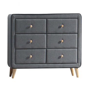 Light Grey Upholstered 6 Drawer Double Dresser Light Grey Bedroom Mid Century Modern Wood Fabric