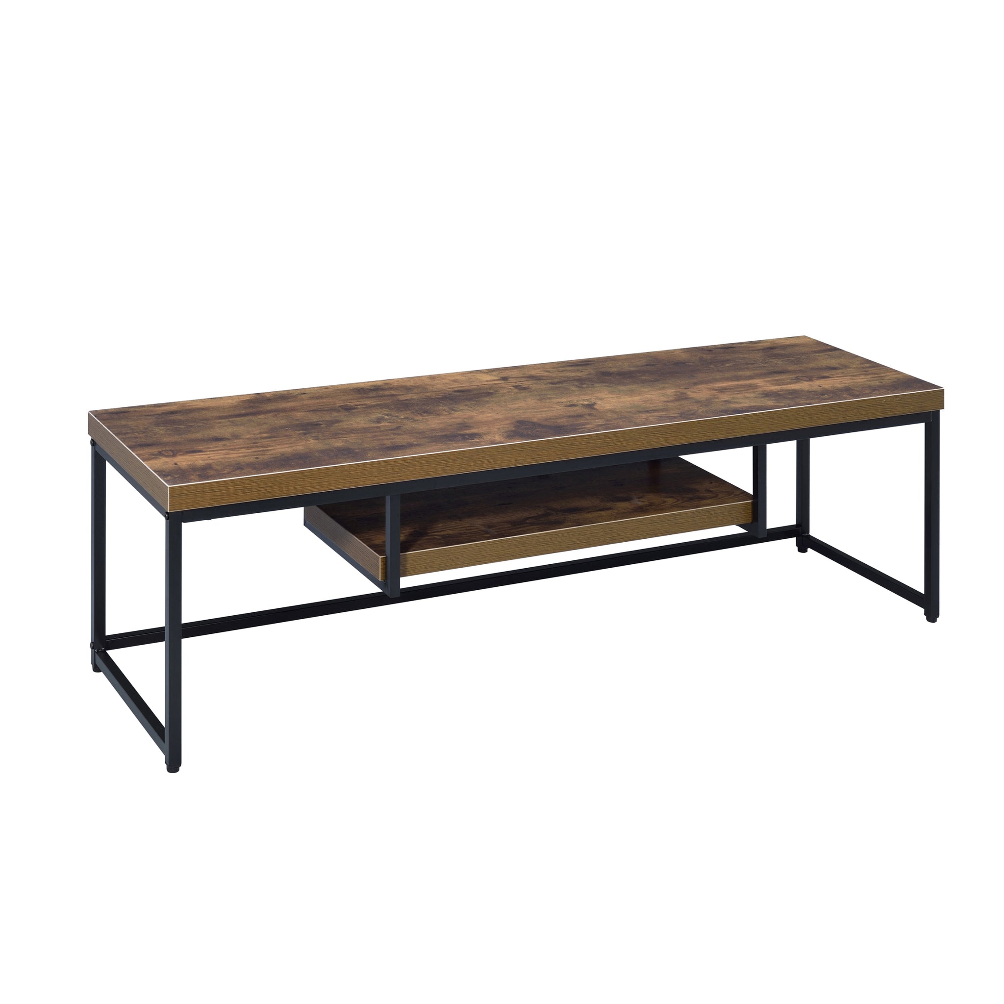 Weathered Oak And Black 1 Shelf Tv Stand Black Brown Primary Living Space 60 69 Inches Industrial Wood Metal