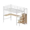 Twin Loft Bed With Desk And Storage Wardrobe, Heavy Duty Loft Bed With Stairs And Metal Grid, Twin Size Loft Bed, No Box Spring Needed, White Loft Bed Twin Size White Box Spring Not Required Twin