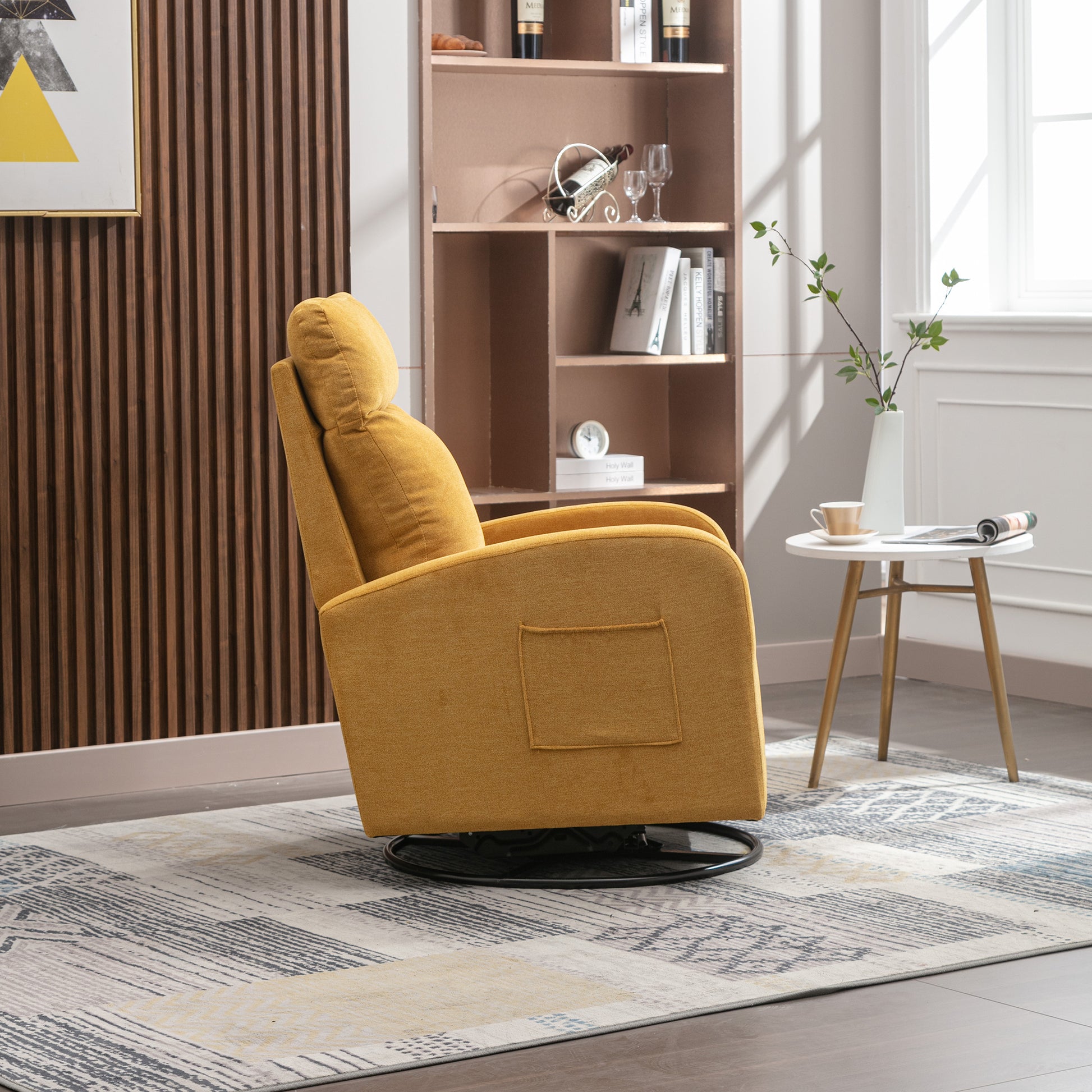 Jiada Upholstered Swivel Glider.Rocking Chair For Nursery In Yellow.Modern Style One Left Bag Yellow Primary Living Space Foam Metal
