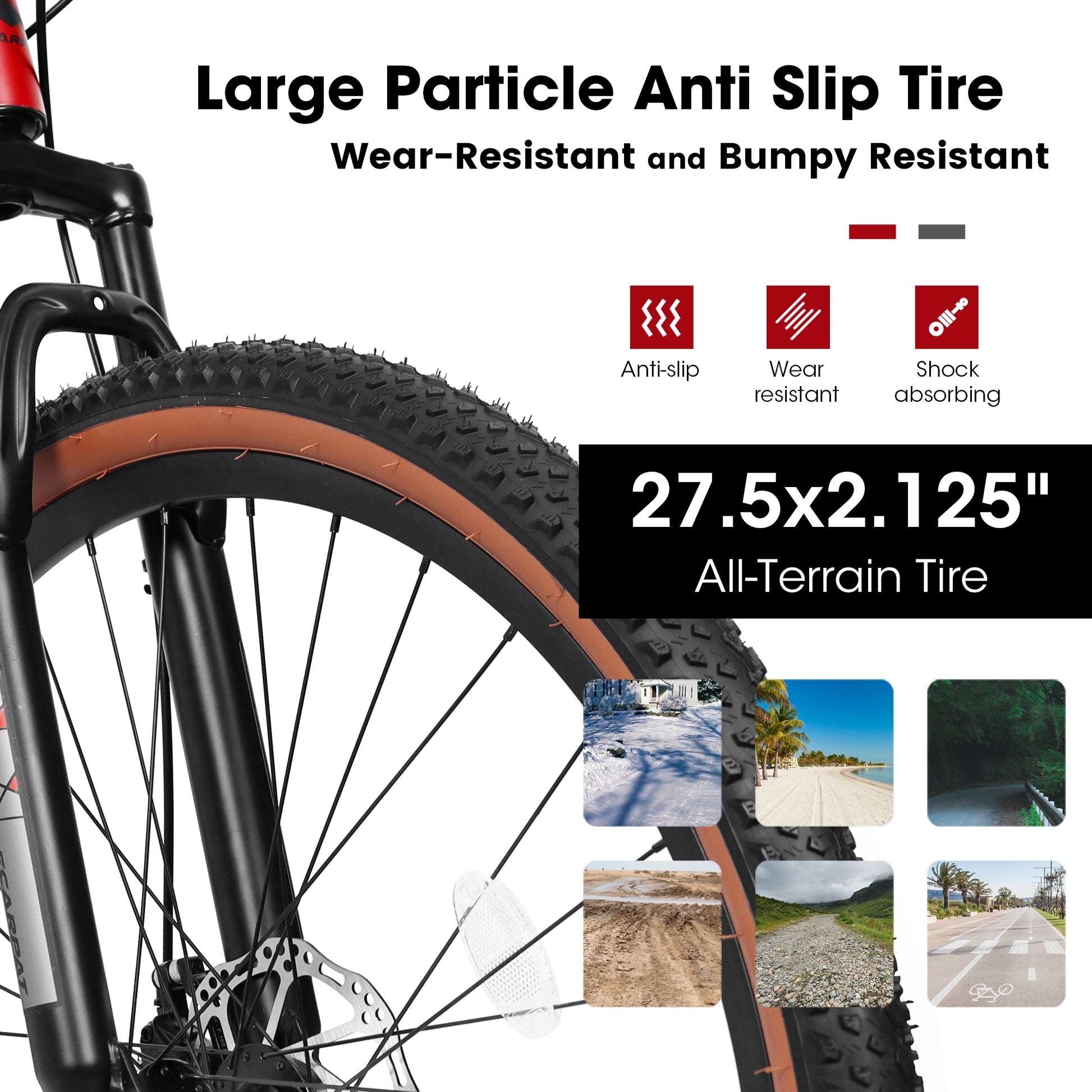 A27312 Mountain Bike 27.5 Inch Wheels, 21 Speed Mens Womens Trail Commuter City Mountain Bike, Aluminium Frame Disc Brakes Thumb Shifter Front Fork Bicycles Cycling Red Without Durable Garden & Outdoor Classic Multifunctional Polyurethane Foam Aluminum