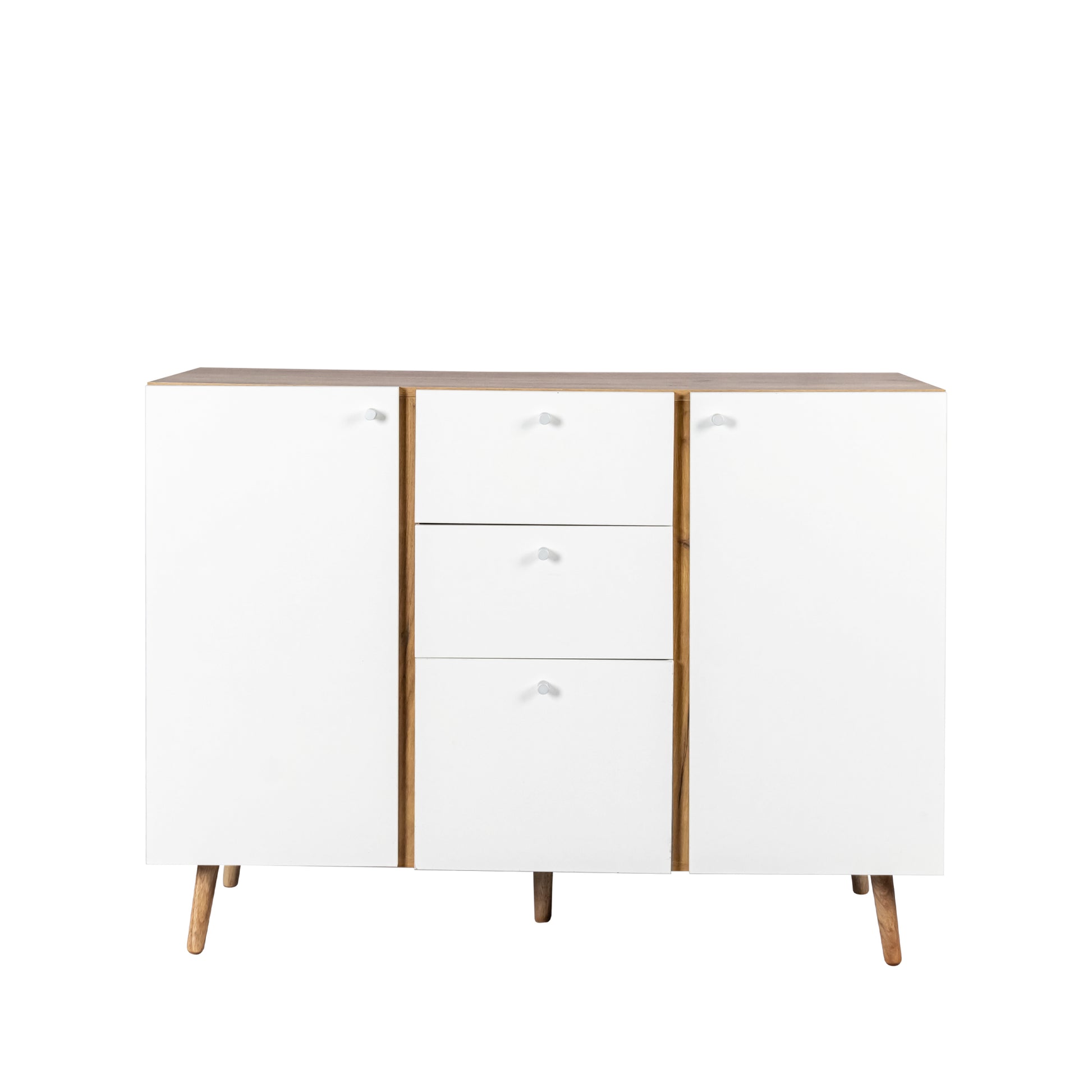 Sideboard Buffet Cabinet With 3 Drawers & 2 Doors,47.24"Buffet Cabinet With Adjustable Shelves For For Living Room Dining Room Hallway,Kitchen White Particle Board Mdf