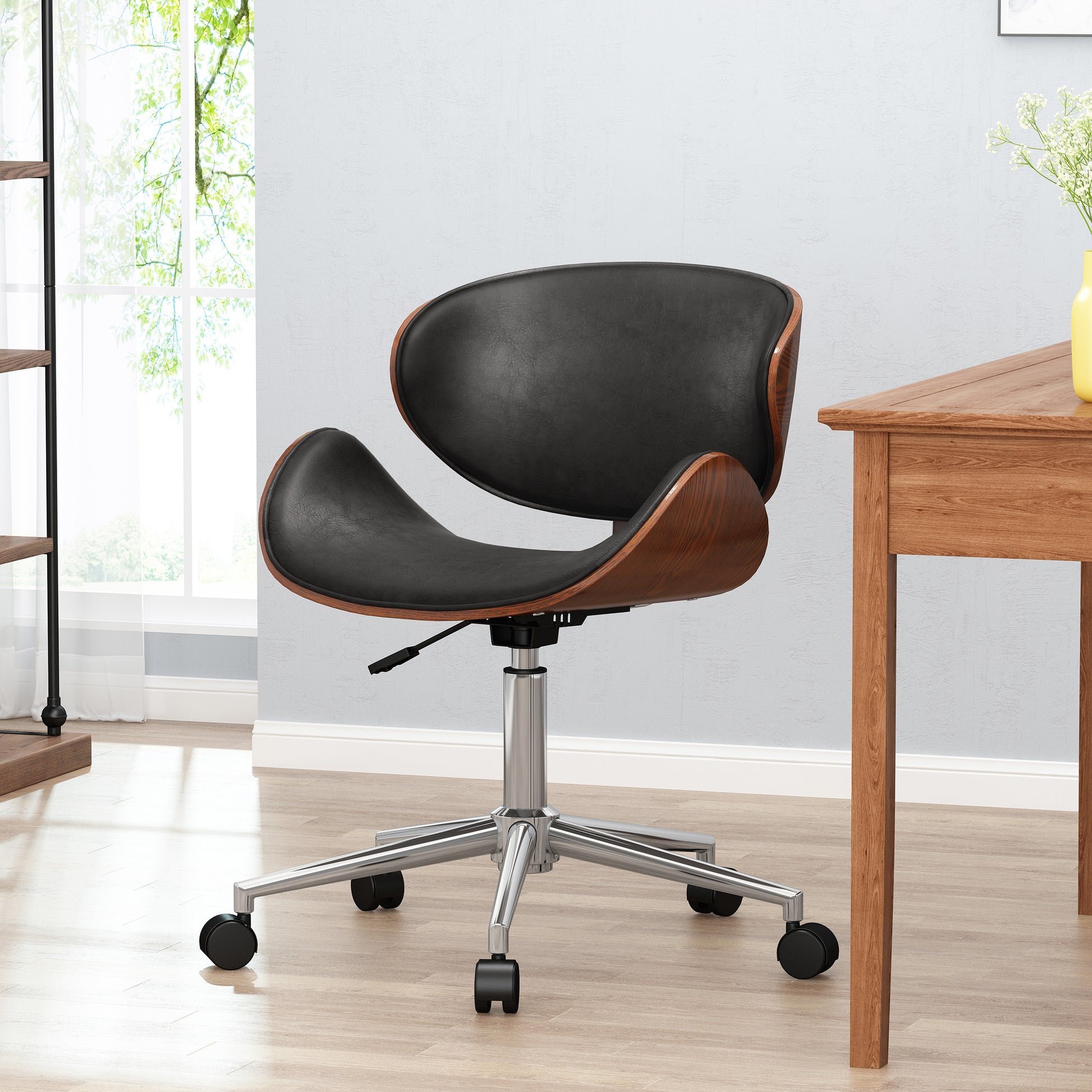 Office Chair Black Dark Walnut Pu