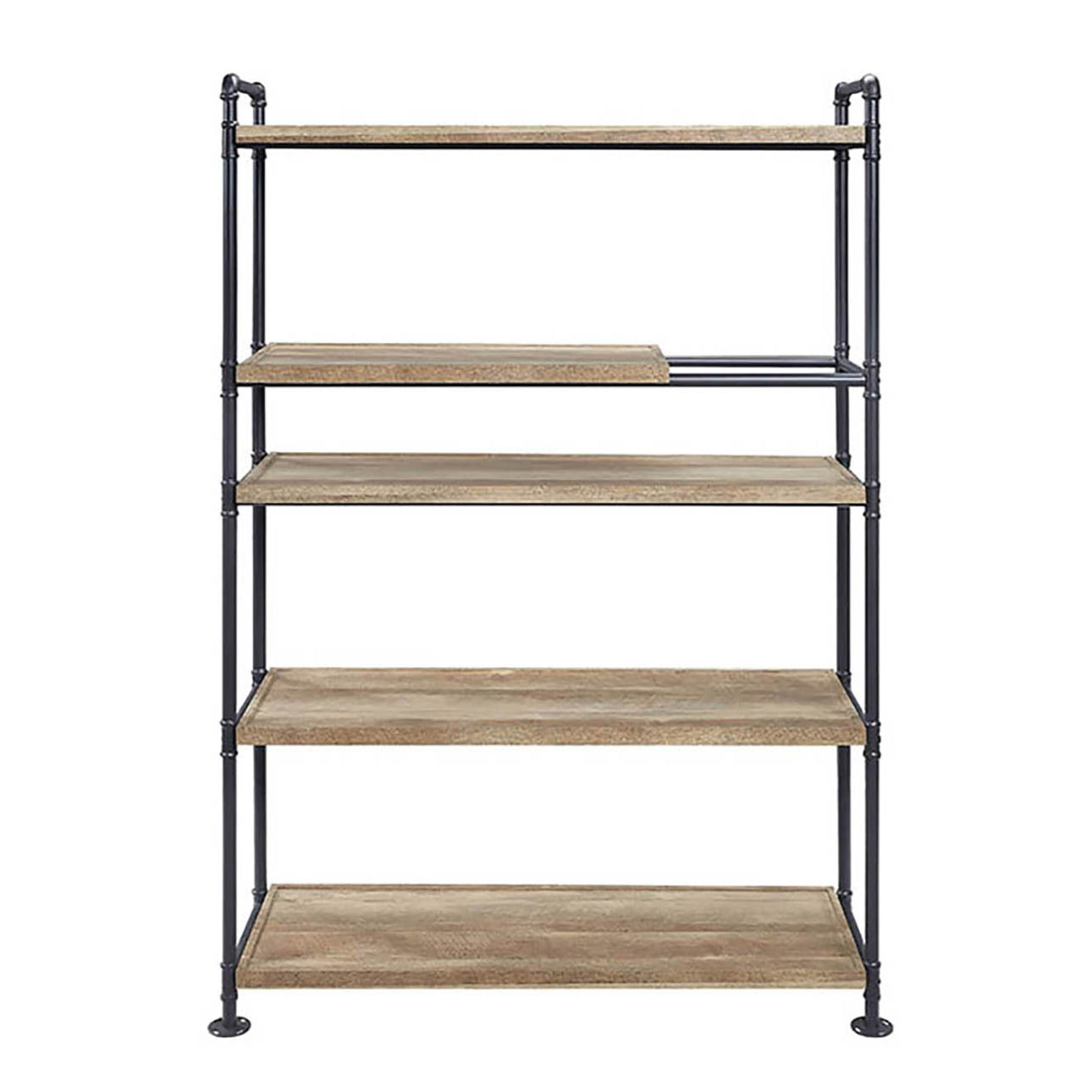 Oak And Sandy Black Bookshelf 5 Black Brown Horizontal Primary Living Space Open Back Adjustable Shelves Wood