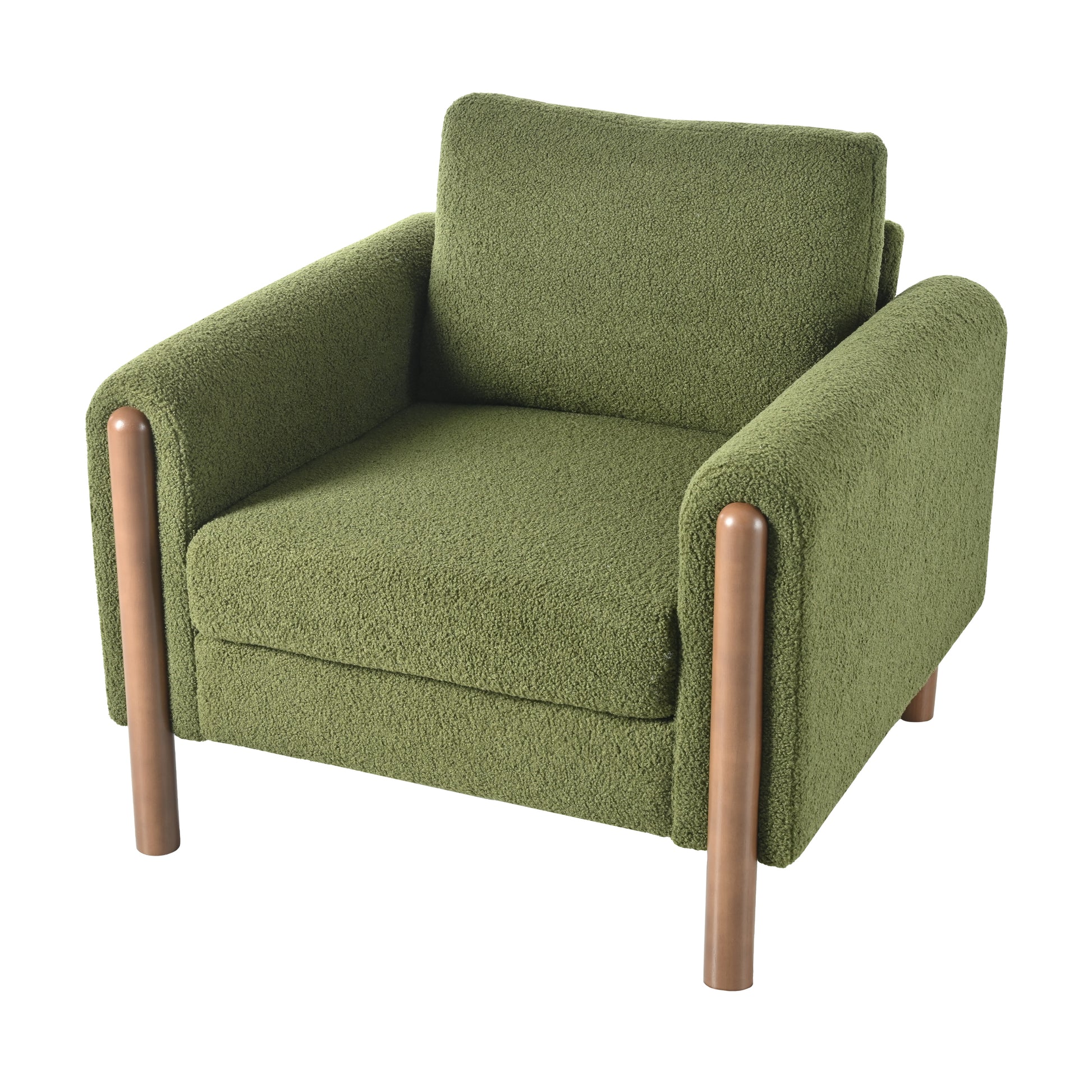 Oversized Accent Chair, Upholstered Living Room Chairs Single Sofa Chair With Walnut Legs, Curved Handrail, Green Green Teddy