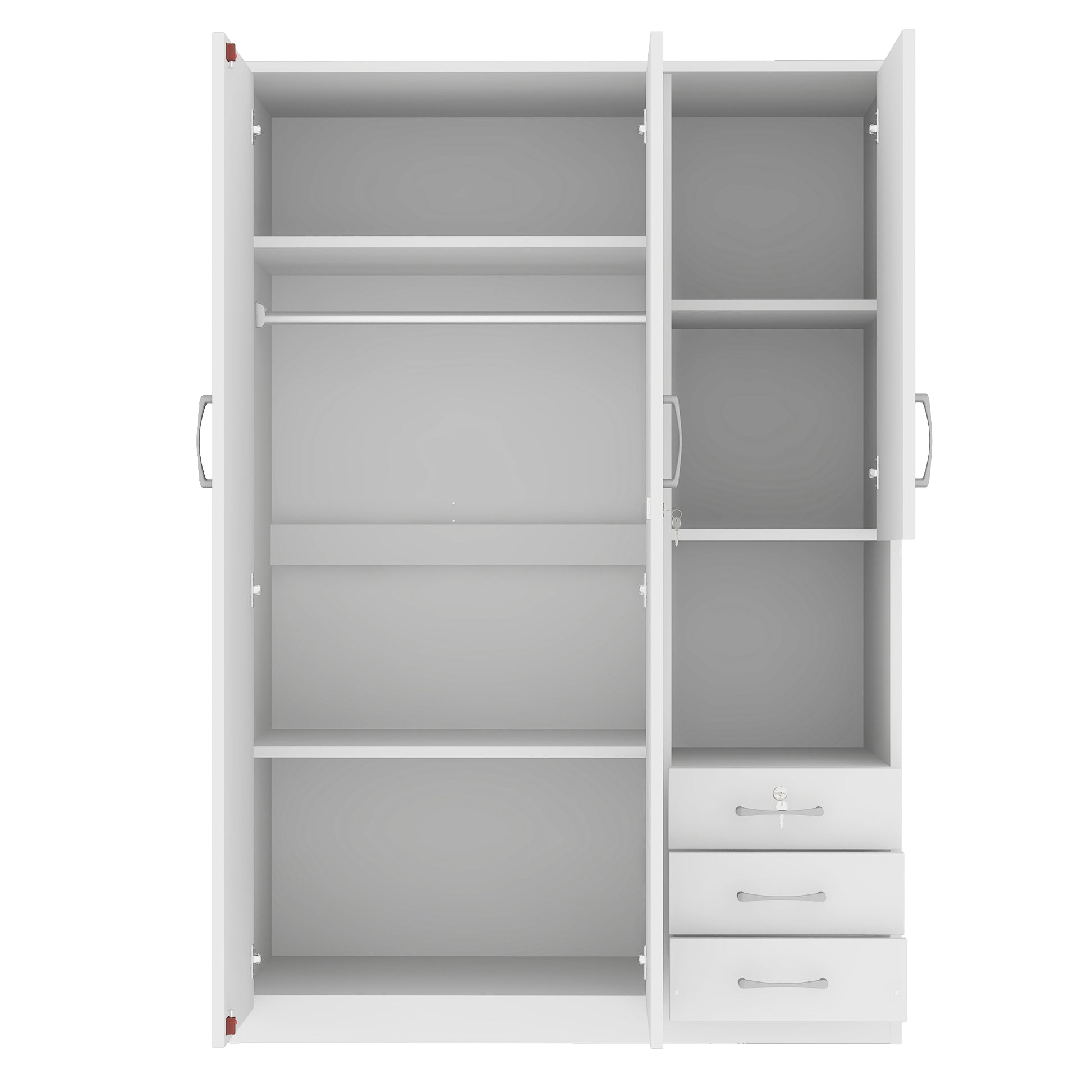 2 Doors Wooden Wardrobe Storage For Bedroom, With Shelves And 3 Drawers, White White Particle Board