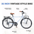 7 Speed, Steel Frame, Multiple Colors 26 Inch Vintage Style Bike,Retro Commute Bike For Women And Men Blue Steel