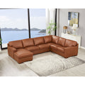 Dillon Leather Left Chaise Sectional Brown Genuine Leather Wood Primary Living Space Medium Firm Cushion Back Mid Century Modern U Shaped Eucalyptus Square Arms Down Filling Leather 6 Seat