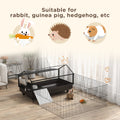 Pawhut Small Animal Cage With Foldable Run Area, Rolling Bunny Cage, Guinea Pig Cage, Hedgehog Cage With Water Bottle, Water Bowl, And Ramps, 46.5