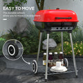 Outsunny Portable Charcoal Grill With Bottom Shelf, Bbq Smoker With Wheels And Adjustable Vents On Lid For Picnic Camping Backyard Cooking, Black Red Steel