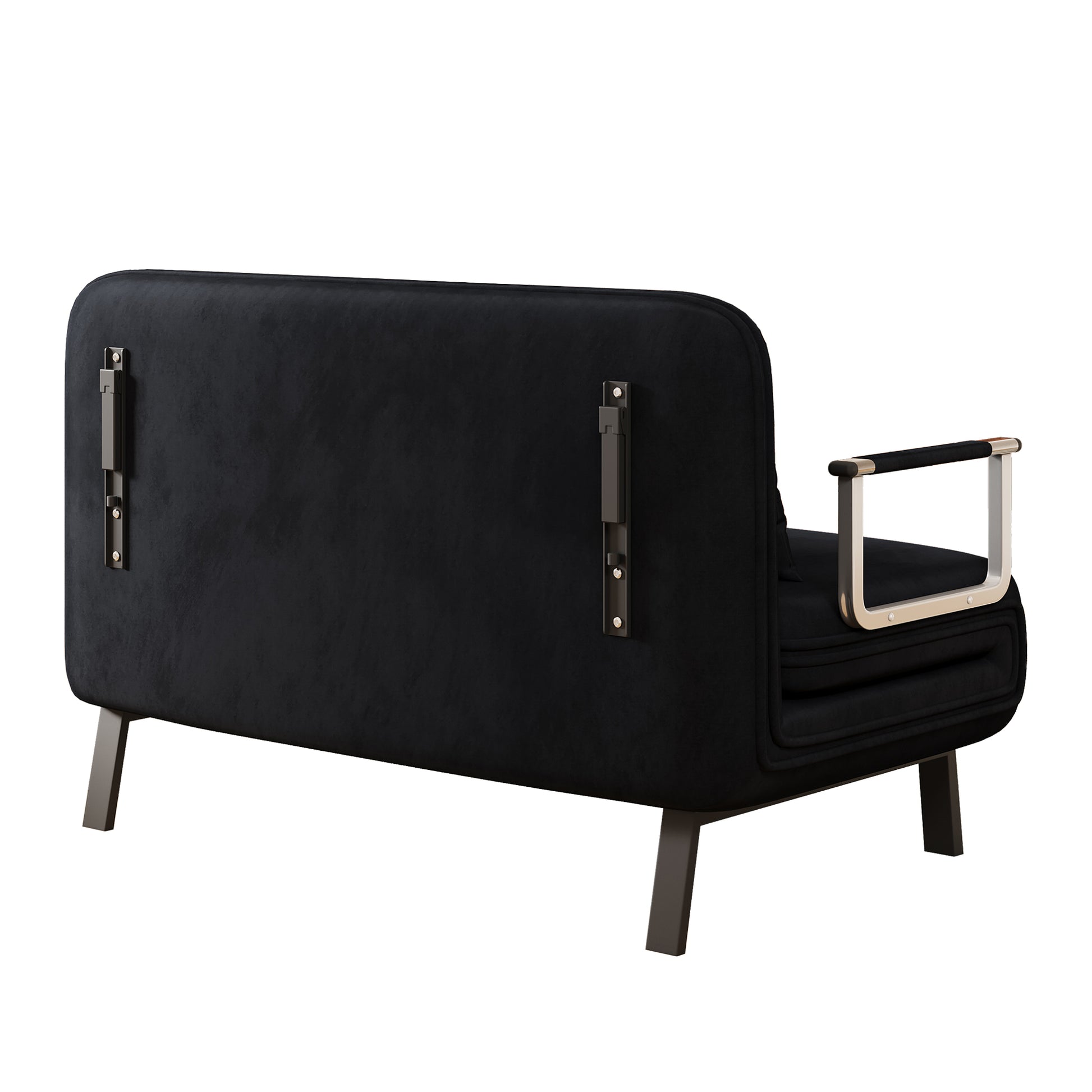 39 Convertible Chair Bed, Tri Fold Sofa Bed With Adjustable Backrest & Pillow, Leisure Chaise Lounge Couch With Sturdy Steel Frame For Home & Office, Comfortable Sleeper Chair Black Black Velvet Primary Living Space Medium Firm Contemporary Polyurethane
