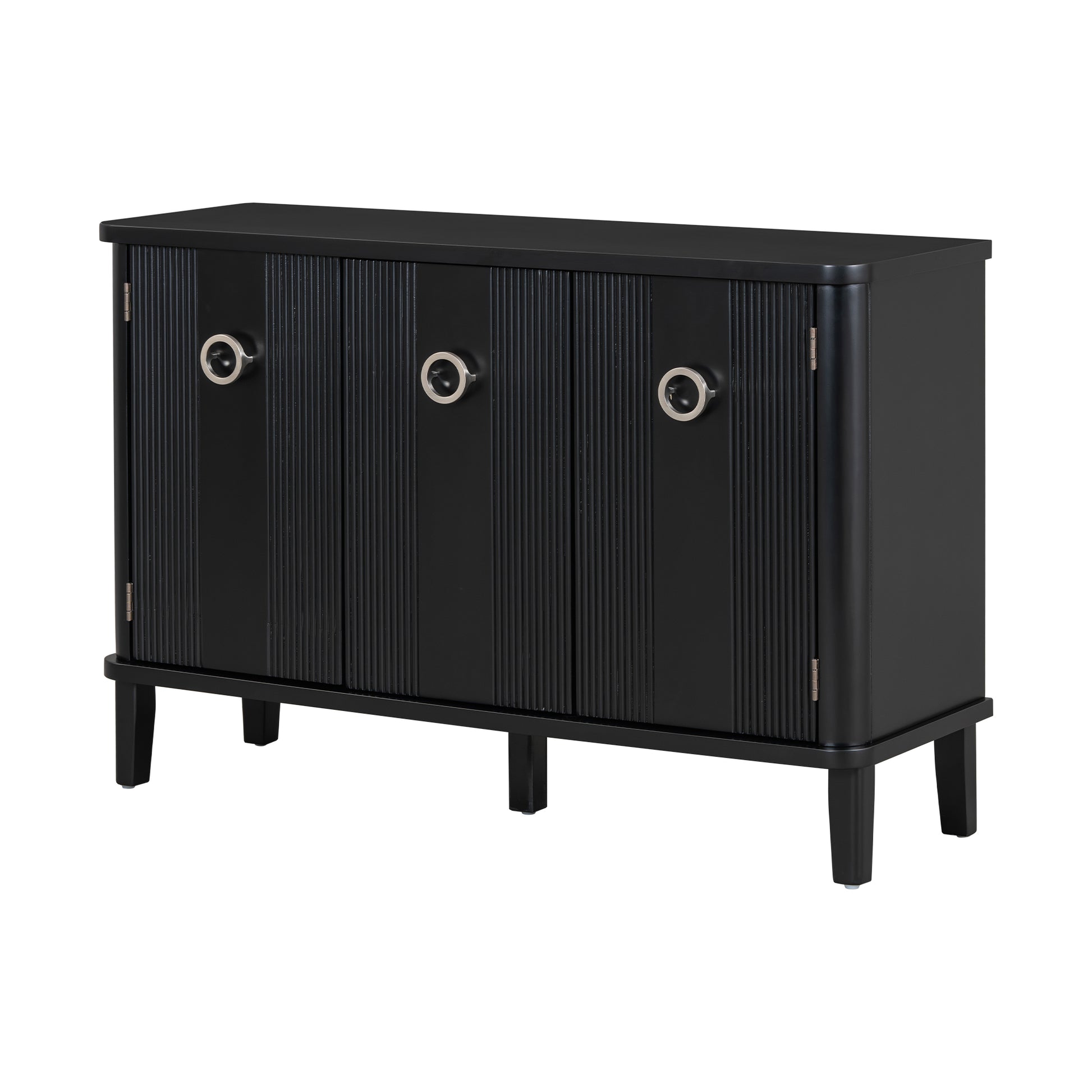 Simple And Atmospheric Solid Wood Veneer Fraxinus Mandschuric Cabinet With Three Acacia Solid Doors,Adjustable, Suitable For Study, Corridors,And Entrances. Black Mdf