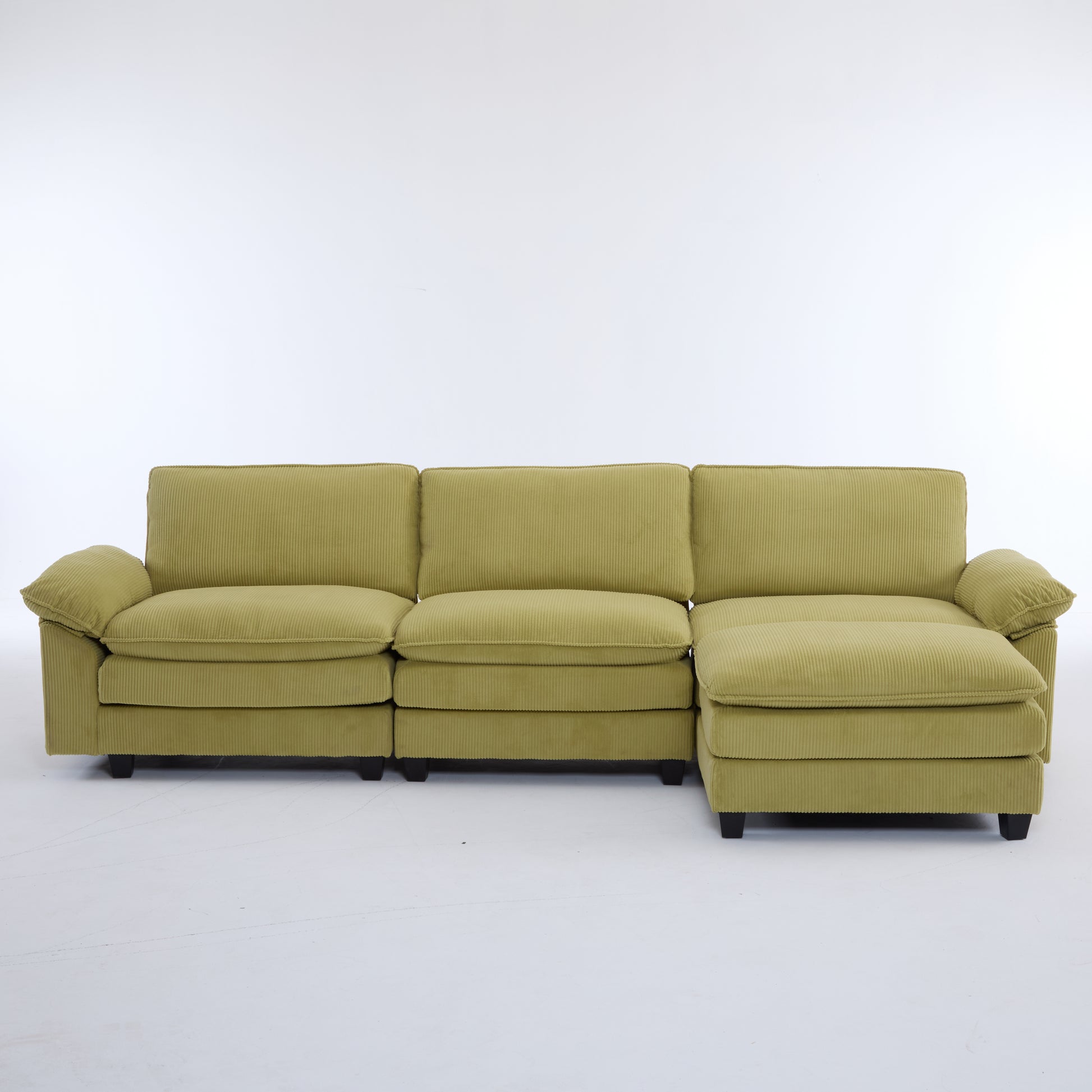 Modular Sectional Sofa With Movable Ottoman,L Shaped Corduroy Fabric Couch With High Supportive & Soft Sponges And Removable Ottoman, Sleeper Comfy Upholstered Furniture For Living Room,Green Green