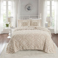 3 Piece Tufted Cotton Bedspread Set Taupe King Cal King Taupe Cotton