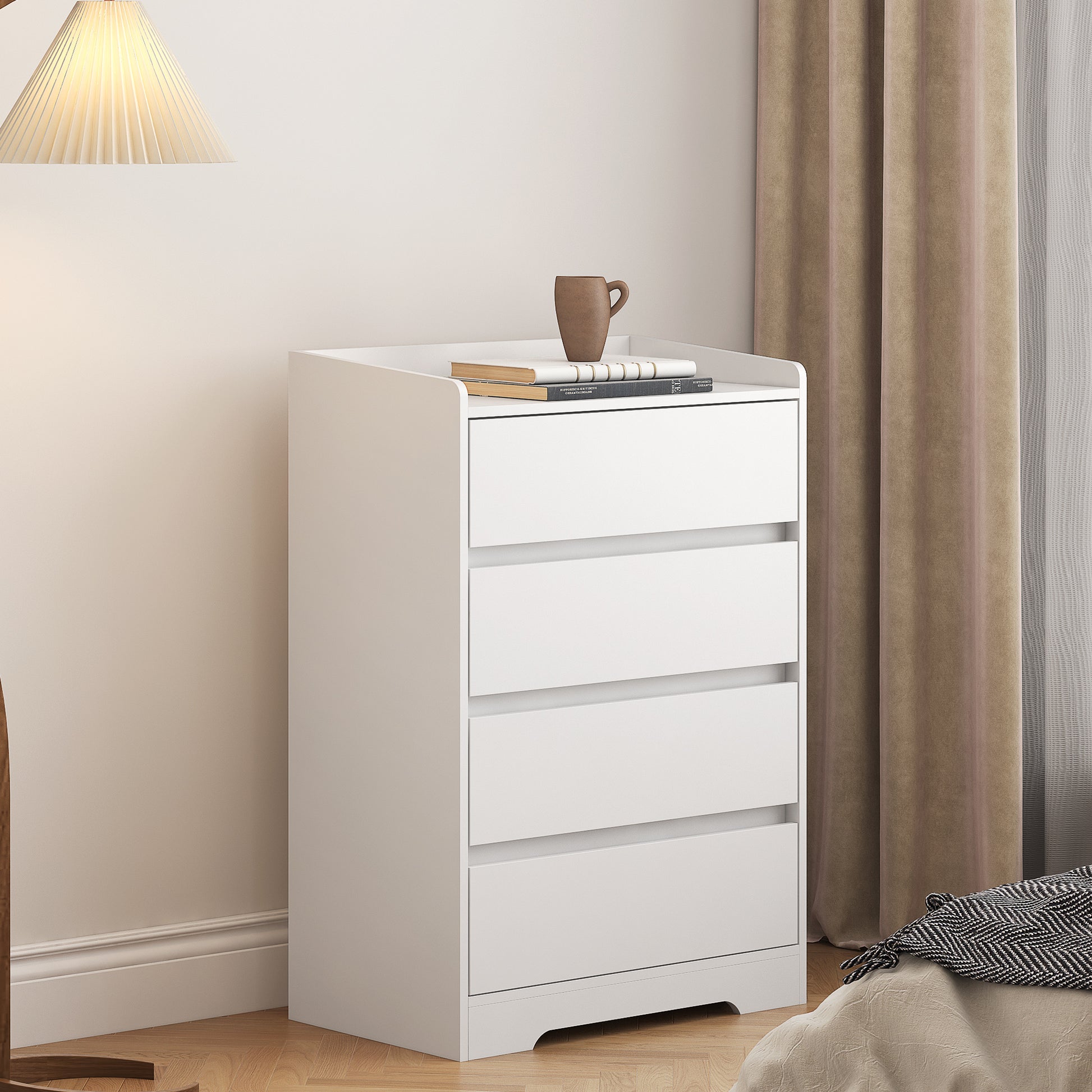 cheap white chest dresser 4 Drawer Dresser, Chest Of Drawers Without Handle, White Dresser For Bedroom 100% Waterproof, Modern Wooden Cabinet With Sturdy Frame For Living Room,