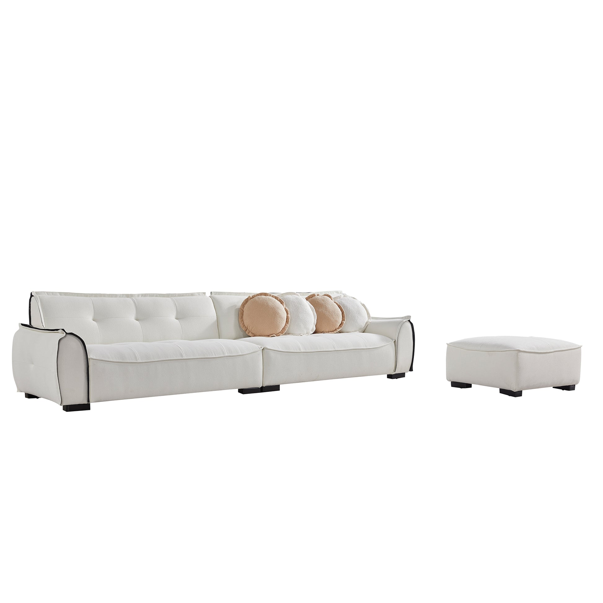 137.80" Chenille Sofa,4 Seater Modern Sofa Couch With Ottoman,Comfy Upholstered Sofa For Living Room White Chenille Wood Eucalyptus Foam 4 Seat