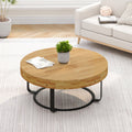 Modern Round Coffee Table Wooden Carving Pattern Coffee Table With Metal Legs For Living Room Reception Room Office ,Black Natural Black Pine