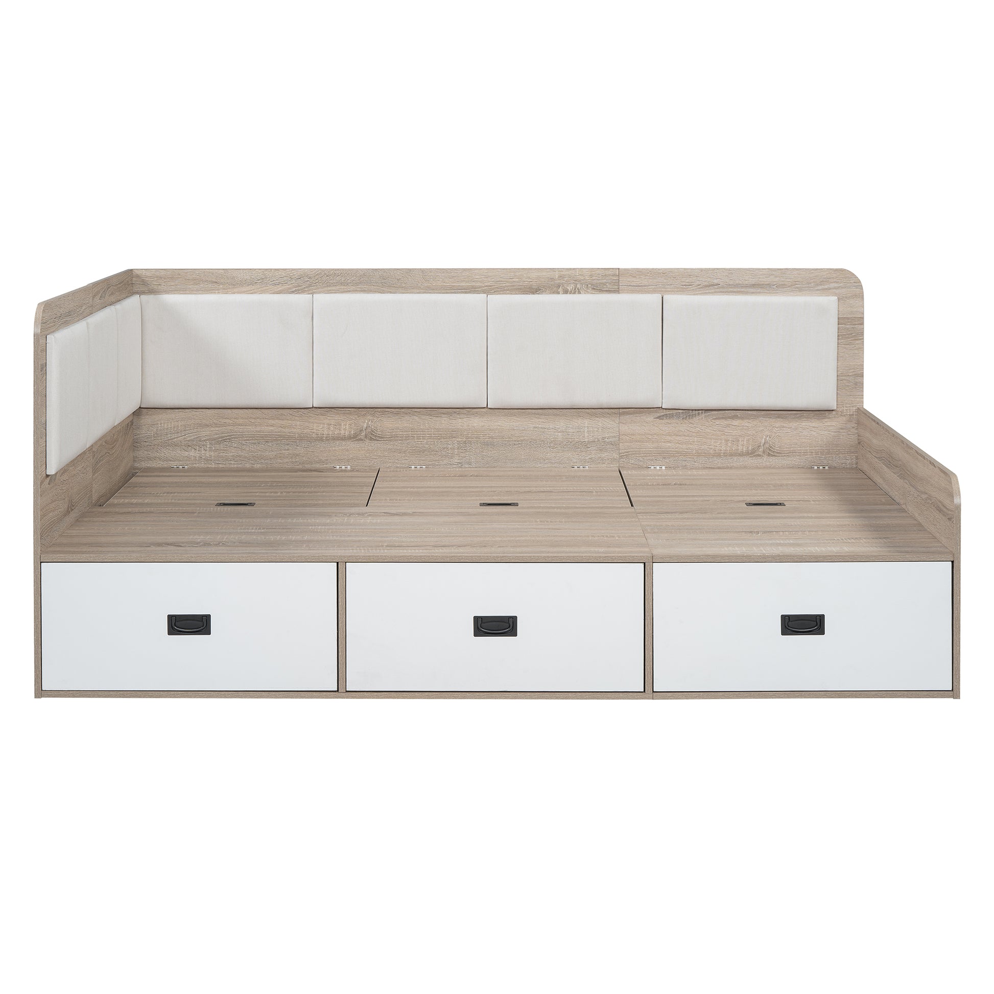 Full Size Daybed With Three Drawers And Three Storage Compartments, Nature Beige Full Beige Natural Mdf
