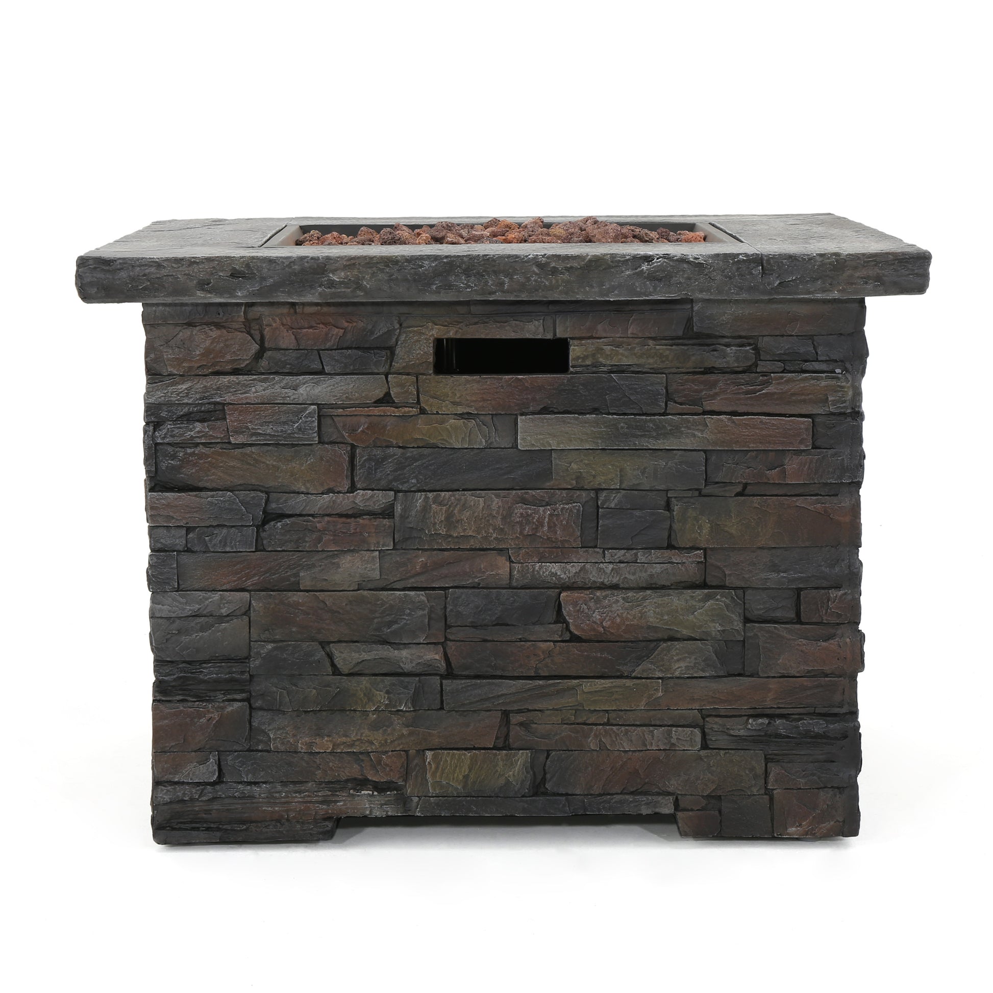 35" Square Mgo Fire Pit 40000 Btu. Stone Gray Magnesium Oxide