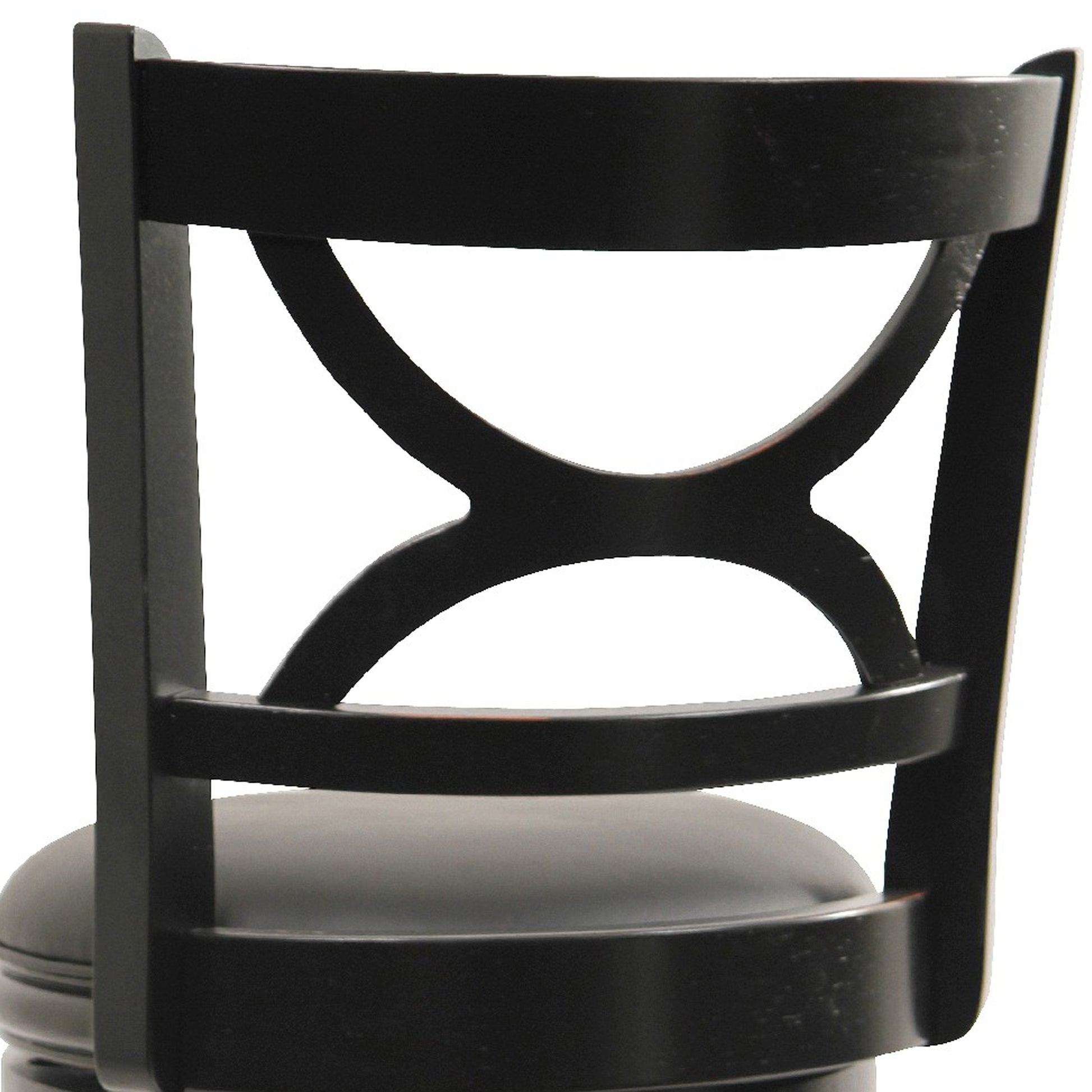 Ava 29 Inch Swivel Bar Stool, Solid Wood, Rich Faux Leather, Midnight Black Black Grey Solid Wood