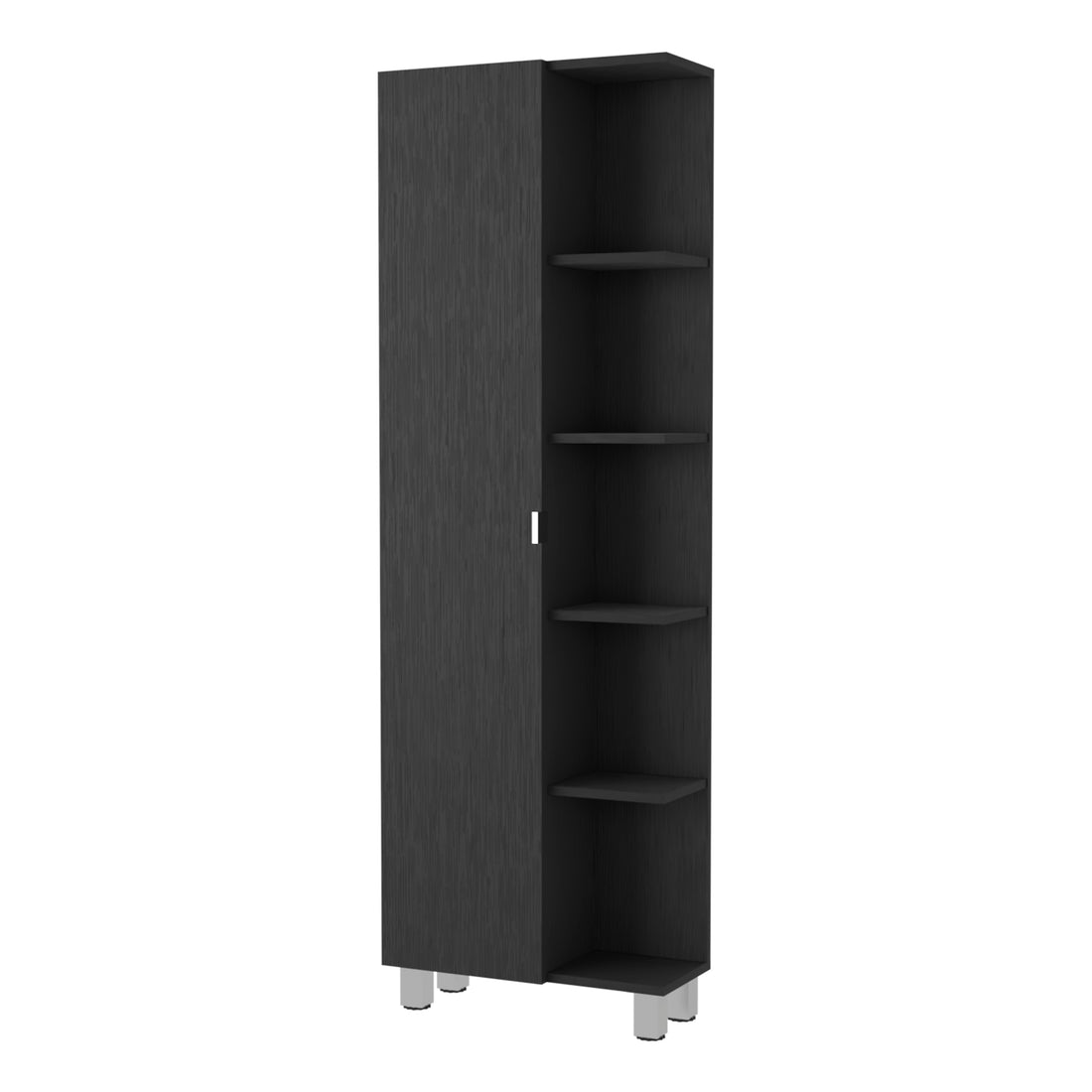 Los Angeles Linen Cabinet, Five Shelves, One Cabinet, Divisions Black 1 5 18 To 23 In 60 In & Above Bathroom Freestanding Contemporary 5 10 Inches Melamine Melamine