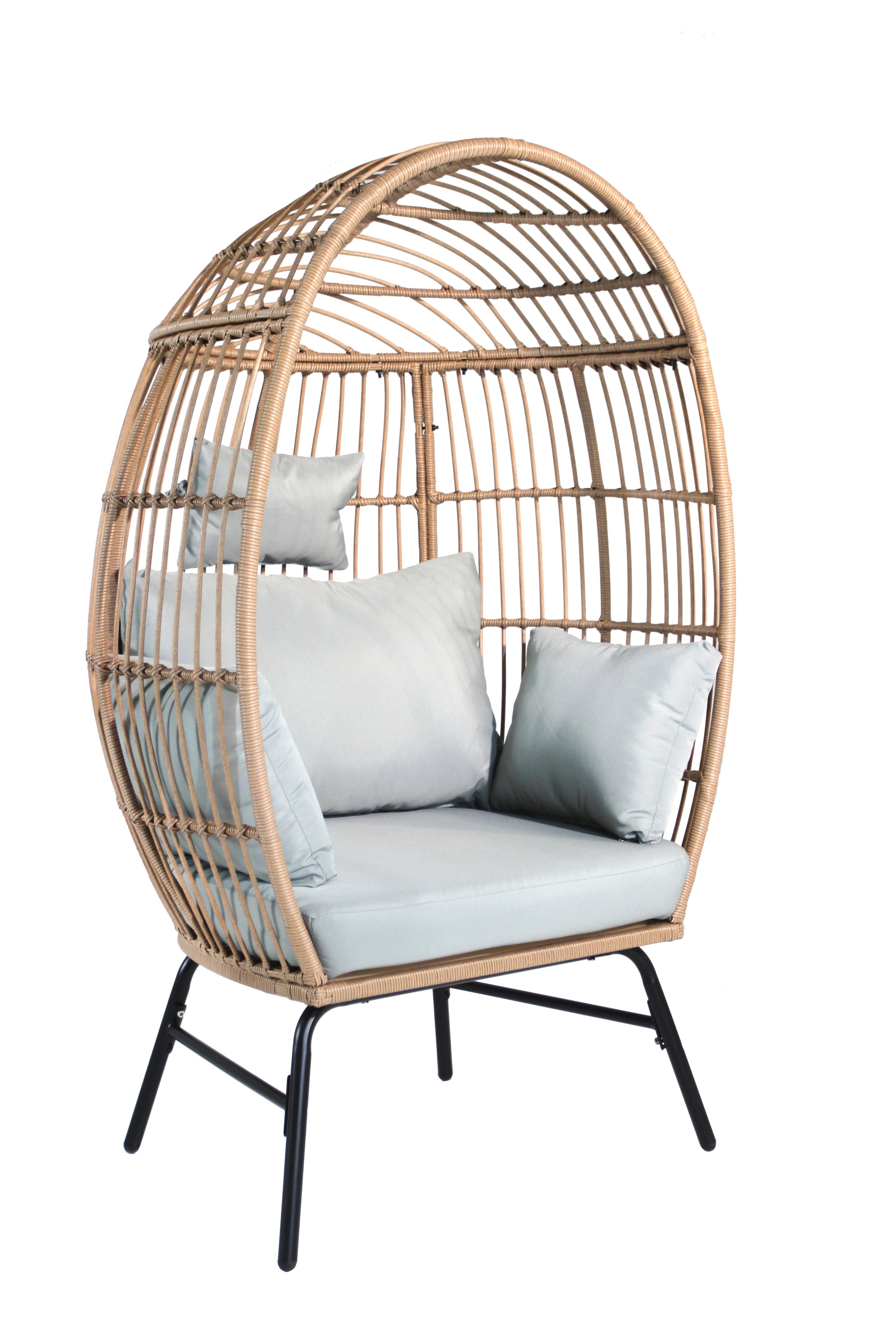 Outdoor Garden Wicker Egg Chair And Footstool Patio Chaise, With Cushions, Outdoor Indoor Basket Chair Yes Blue Neutral Seats 2 Garden & Outdoor European,Modern Steel