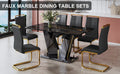 Table And Chair Set,Modern Minimalist Rectangular Dining Table, 0.4 Inch Thick, With A Black Imitation Marble Pattern Glass Desktop And Black Mdf Legs. Comfortable Pu Seats,Perfect For Dinner, Meet Black Seats 4 Mdf Glass
