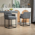 Coolmore Counter Height Bar Stools Set Of 2, Modern Barrel Bar Stool With Backrest And Arms, Black Metal Frames, Upholstered Bar Stools For Kitchen Island, Pub, Club Gray Foam Chenille