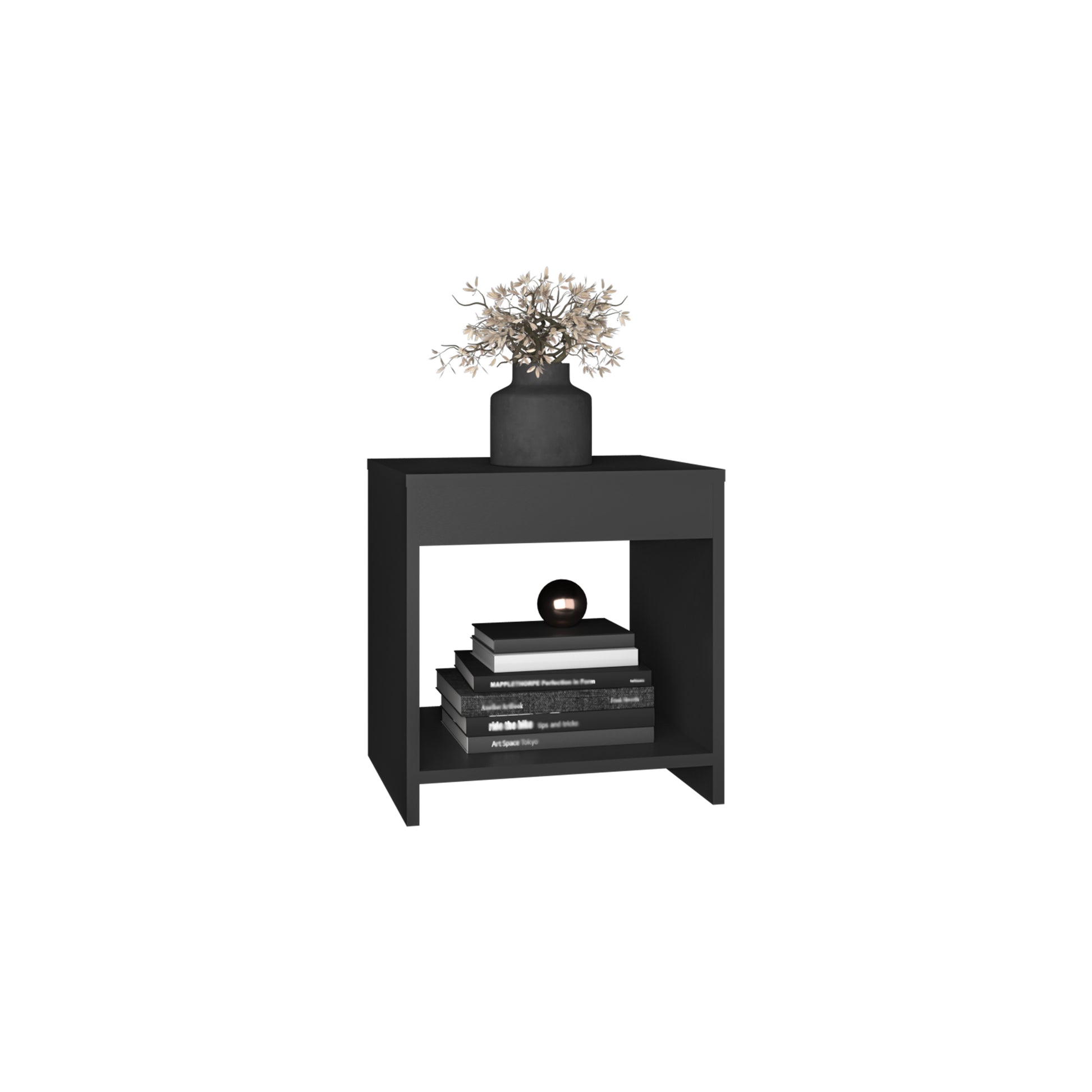 Chroma 16.5" Tall Minimalistic Nightstand With Open Shelf Black Bedroom Modern Shelf Particle Board