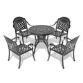 Cushions In Random Colors 5 Piece Set Of Cast Aluminum Patio Furniture With Cushions Yes Dining Set Black Seats 4 Rust Resistant Frame Water Resistant Cushion Garden & Outdoor Complete Patio Sets