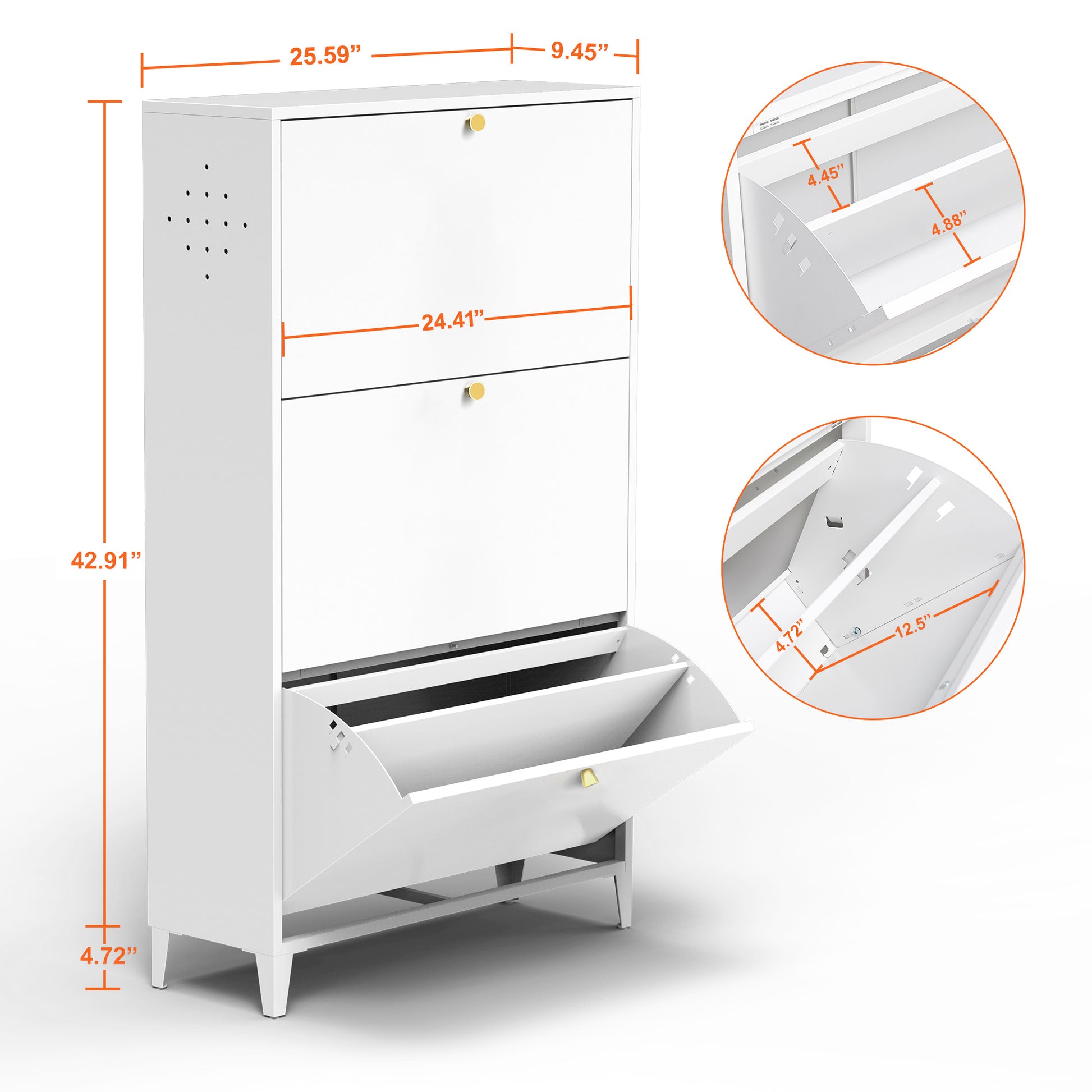 3 Drawer All Steel Shoe Cabinet, Freestanding Shoe Rack Storage Organizer With Flip Door, Modern Tipping Bucket Shoe Cabinet For Entryway, Hallway, Bedroom, White Requires Assembly White Steel