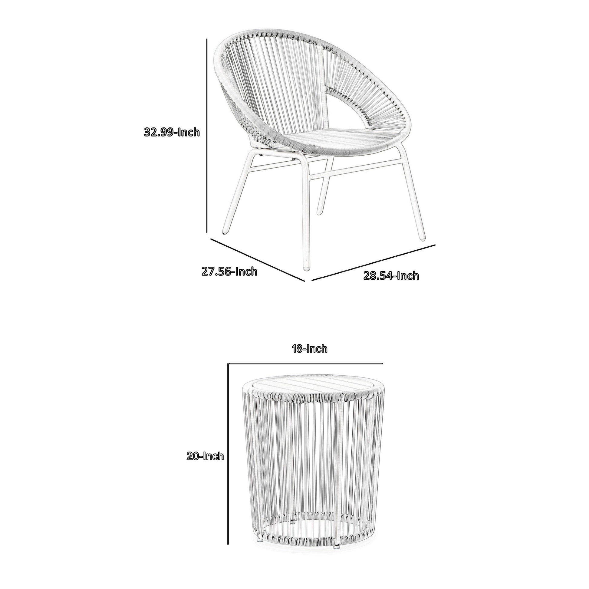 Hely 3 Piece Outdoor Table And Chairs Set, White All Weather Resin Wicker White Aluminum
