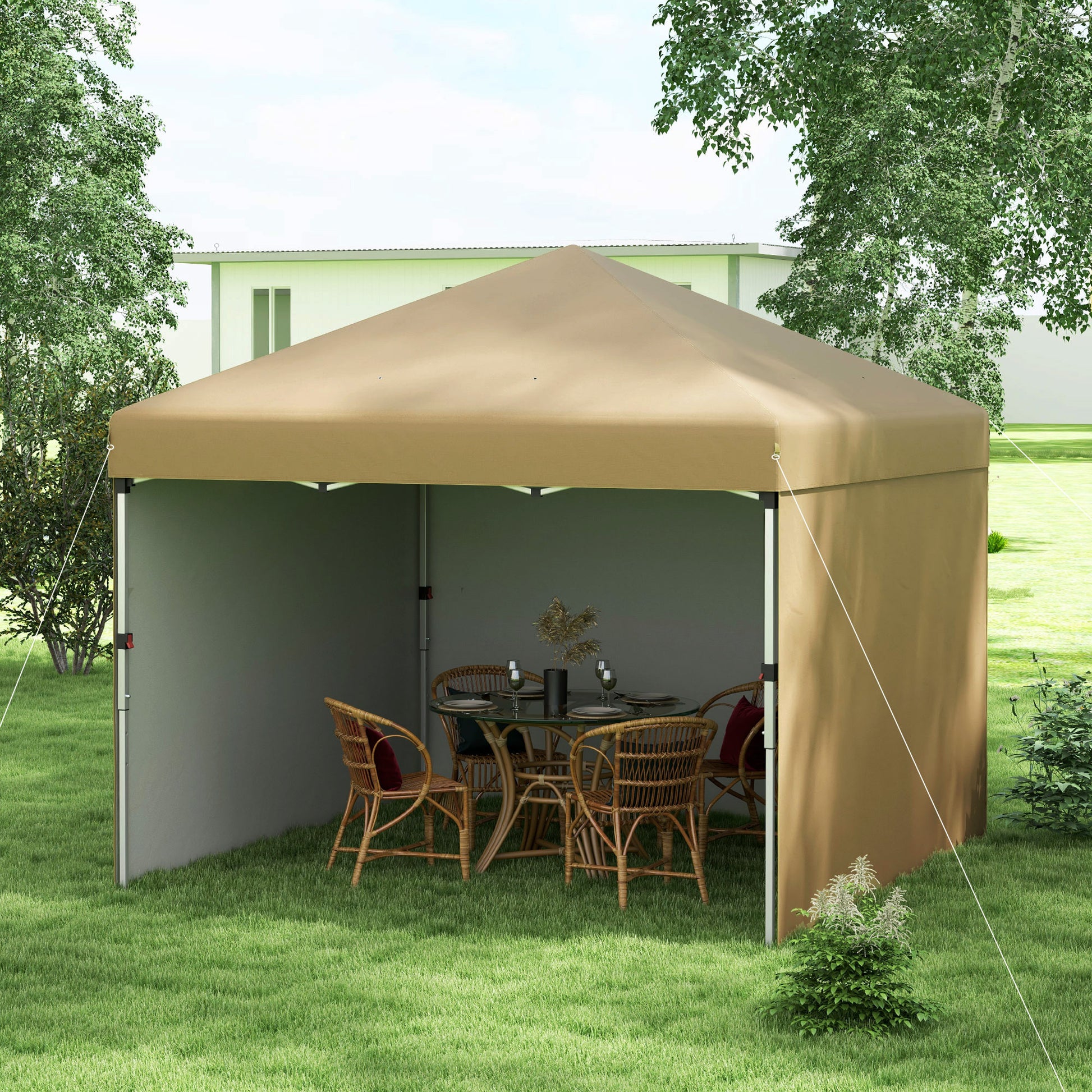 Outsunny 10' X 10' Pop Up Canopy Tent With 3 Sidewalls, Leg Weight Bags And Carry Bag, Height Adjustable, Instant Party Tent Event Shelter Gazebo For
