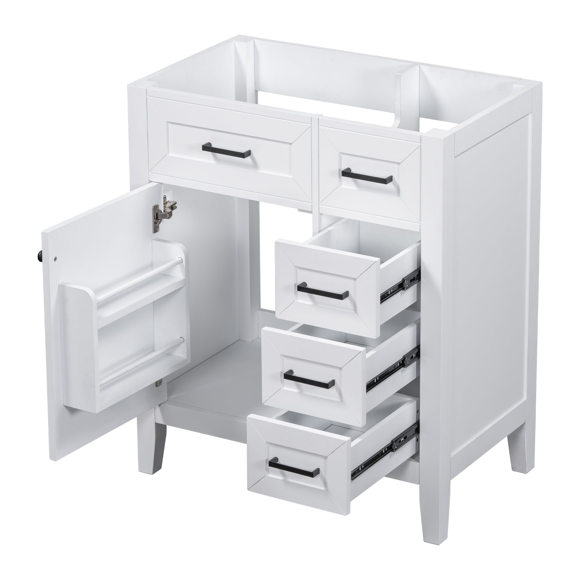 30" Bathroom Vanity Without Sink, Cabinet Base Only, Bathroom Cabinet With Drawers, Solid Frame And Mdf Board, White White Solid Wood Mdf