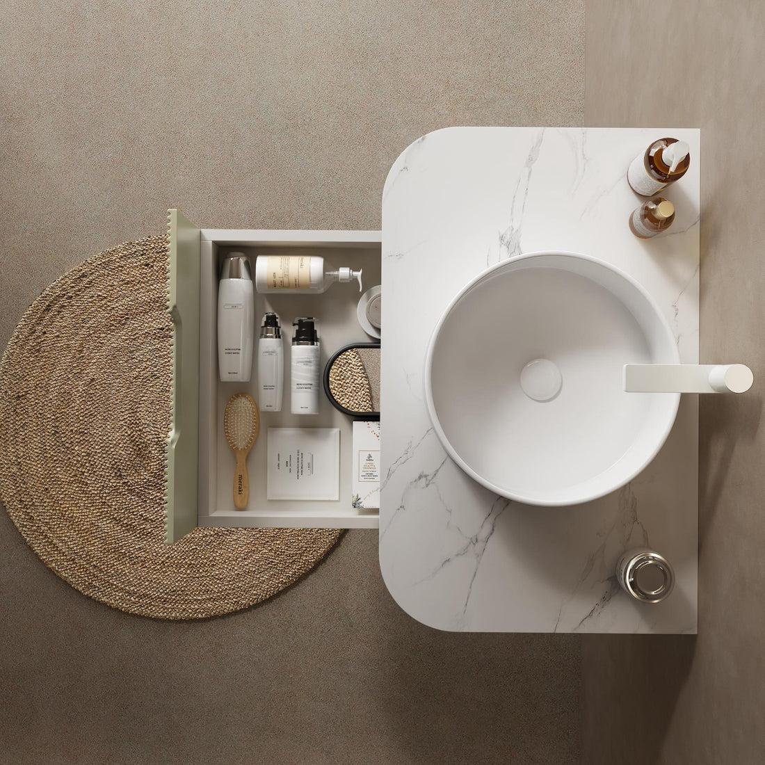 Dina 30" Bathroom Vanity With Sink, Modern Wall Mounted Floating Curved Edges Striped Bathroom Storage Cabinet With A Drawer, White Artificial Marble Basin Without Faucet, Pre Assembled, Light Green