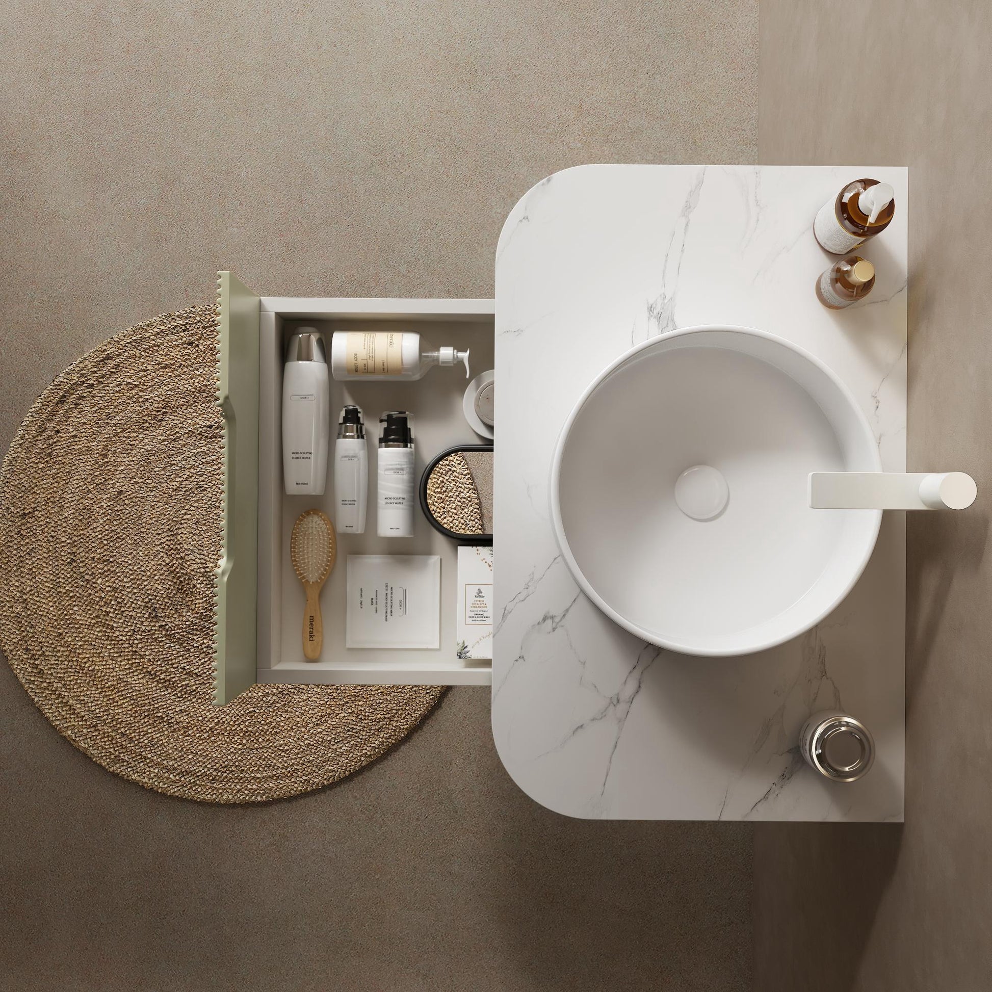 Dina 30" Bathroom Vanity With Sink, Modern Wall Mounted Floating Curved Edges Striped Bathroom Storage Cabinet With A Drawer, White Artificial Marble Basin Without Faucet, Pre Assembled, Light Green