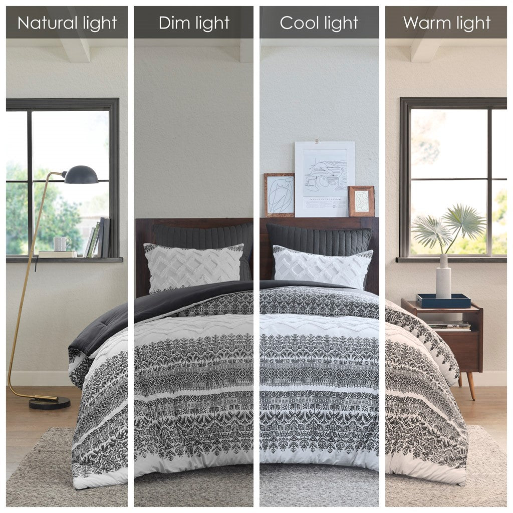 3 Piece Cotton Comforter Set With Chenille Tufting Gray King Cal King King Gray Cotton