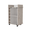 Vegas Bar Cart With 2 Tier Cabinet With Glass Door And 6 Cubbies For Liquor Light Gray Particle Board Engineered Wood