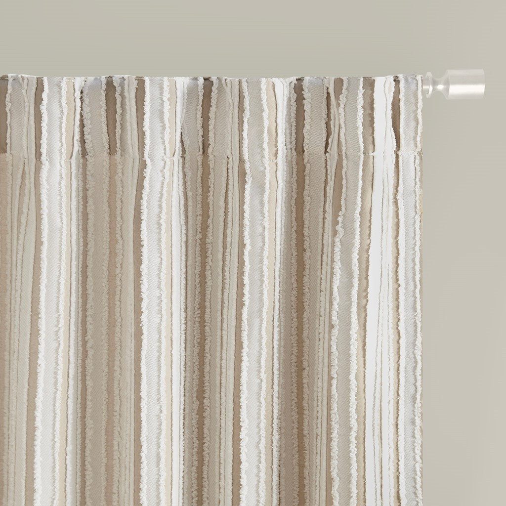 Clipped Jacquard Light Filtering Rod Pocket Back Tab Single Curtain Panel Only 1 Pc Panel Natural Polyester