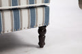 Upholstered Accent Chair, Vintage Armchair With Blue And White Striped Linen Fabric And Trim For Living Room Blue Cotton