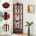 Glass Cabinet Lighted Corner Cabinet Corner Display Curio Cabinet, Glass Display With Light Included Bar Cabinet,Wine Cabinet With Adjustable Glass Shelves Carved Decoration Cherry Light Included Cherry Mdf Glass