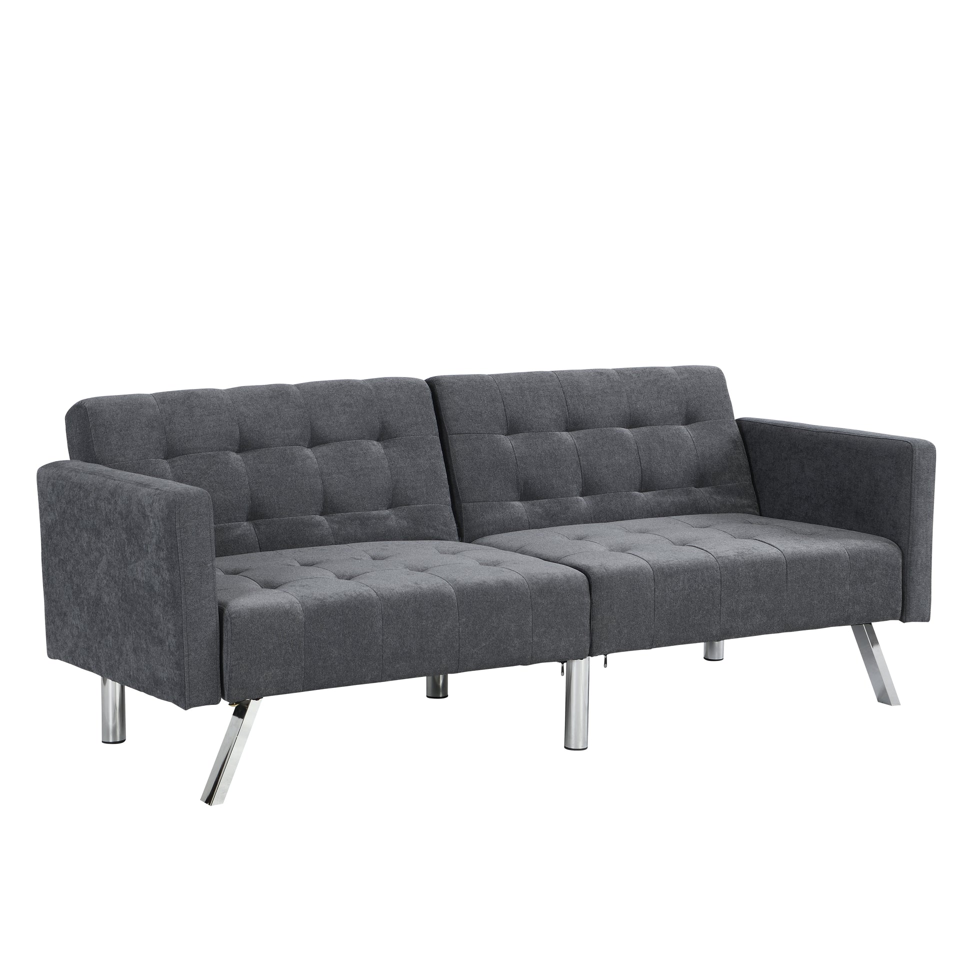 Sofa Bed Convertible Folding Dark Grey Lounge Couch Loveseat Sleeper Sofa Armrests Living Room Bedroom Apartment Reading Room Dark Gray Linen 2 Seat