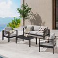 Patio Sofa Aluminum Outdoor Sofa With 3 Seats, All Weather Metal Outdoor Couch With 5