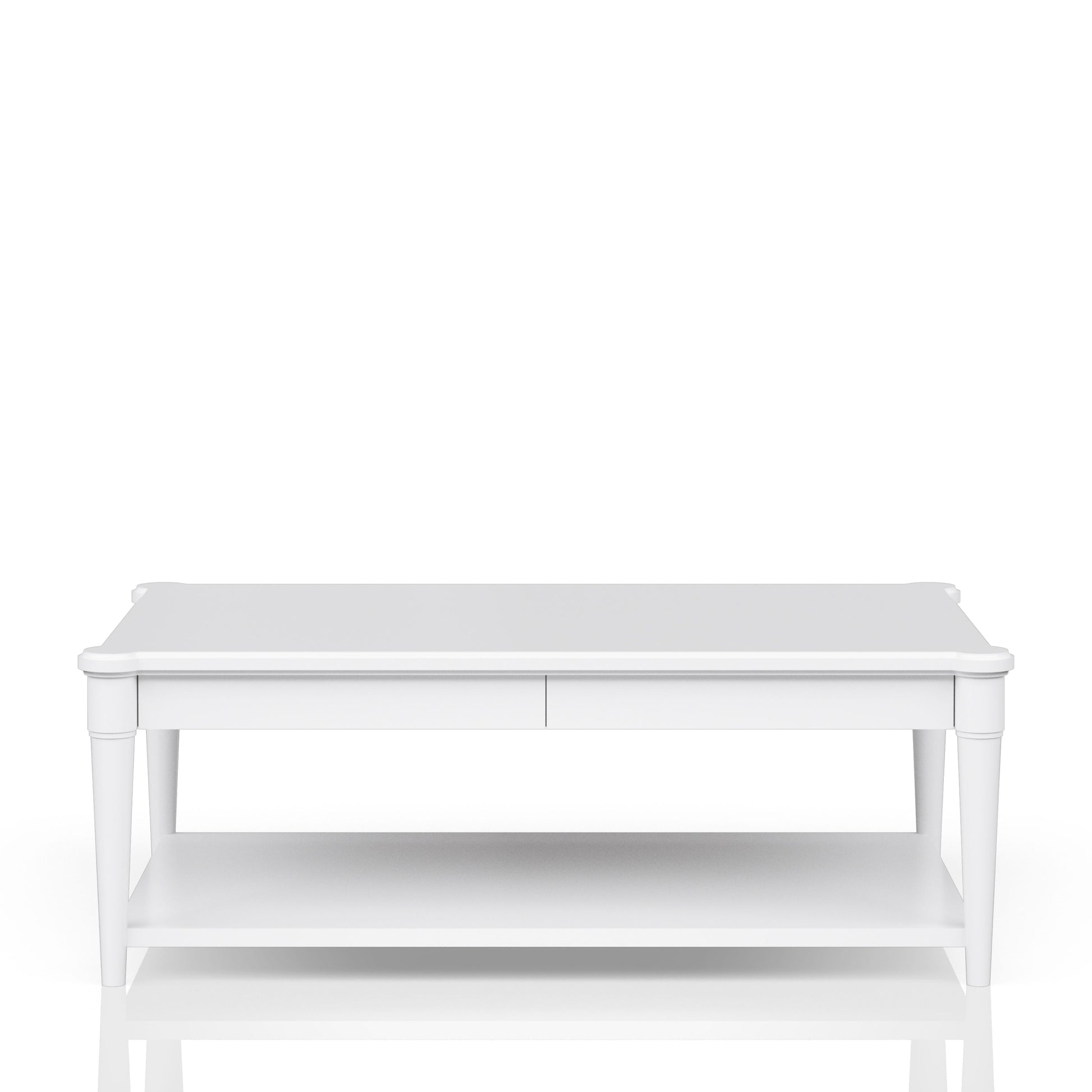 White Finished Cocktail Table With Two Storage Drawers And Casters White Solid Wood Mdf