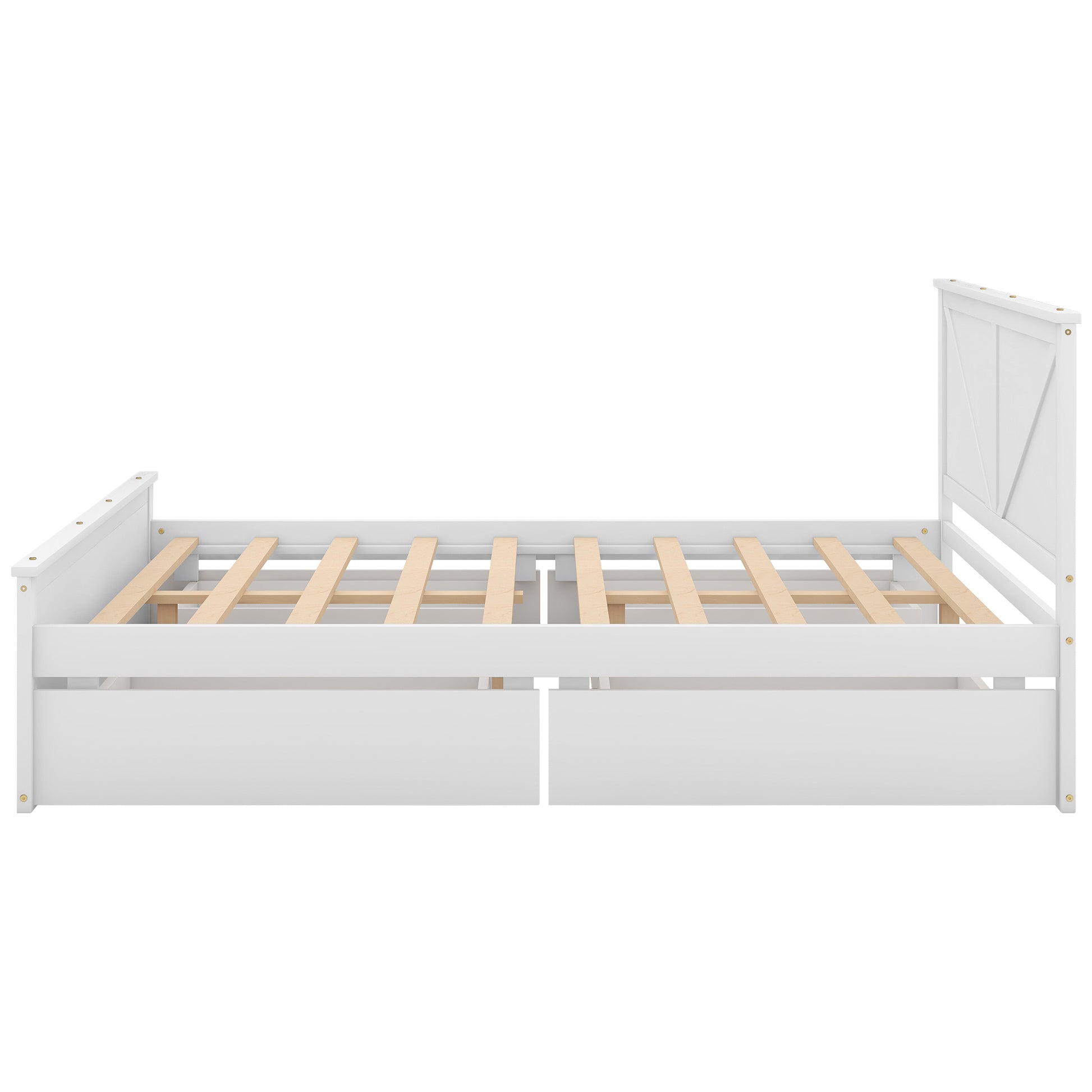 Queen Size Wooden Platform Bed With Four Storage Drawers And Support Legs, White Queen Antique White Pine