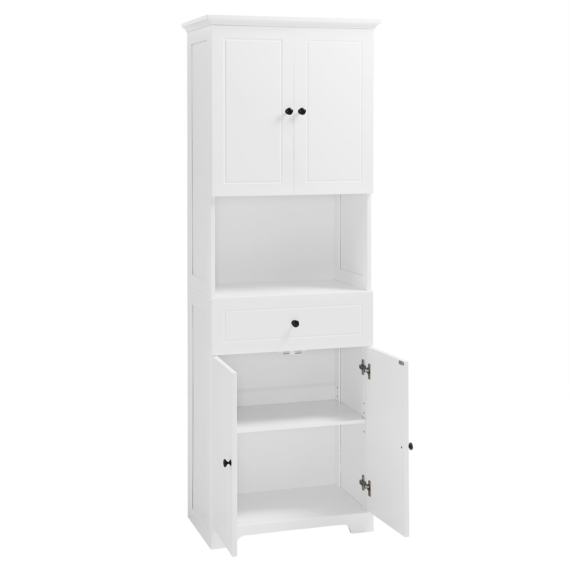 Tall Bathroom Cabinet With Four Doors, Large Storage Space Open Shelve, Upper Storage Cabinet, White White Mdf