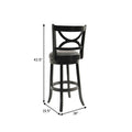 Ava 29 Inch Swivel Bar Stool, Solid Wood, Rich Faux Leather, Midnight Black Black Grey Solid Wood