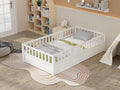 Twin Size Floor Bed, Integral Construction With Super High Security Barrier, Door, Children'S Floor Bed Frame, Montessori Wooden Children'S Floor Bed, Support Slat White Box Spring Required Twin White Wood Brown Bedroom American Design,Artsy Pine Bed