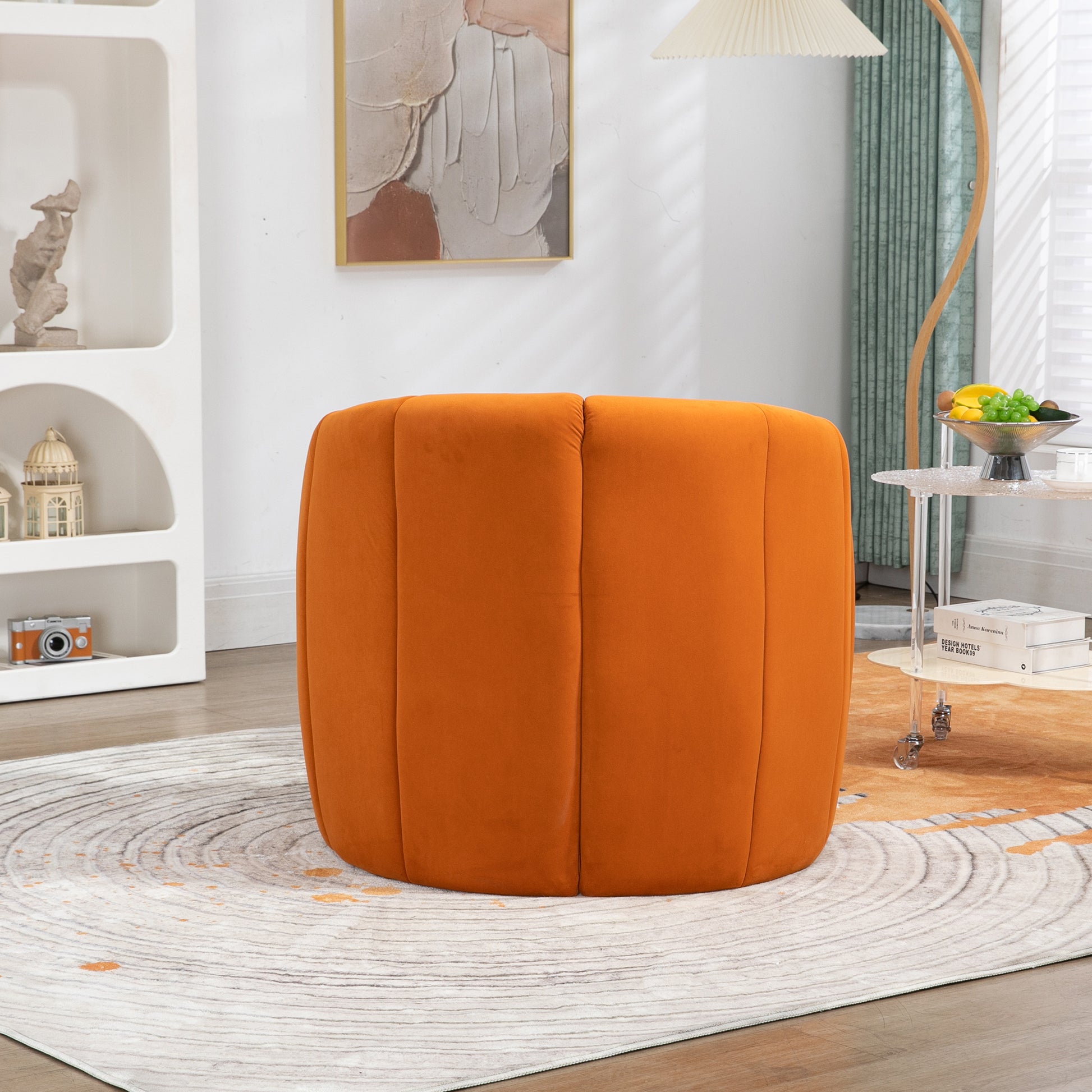 Coolmore Accent Chair With Ottoman, Mid Century Modern Barrel Chair Upholstered Club Tub Round Arms Chair For Living Room Bedroom Office Orange Velvet Orange Foam Velvet